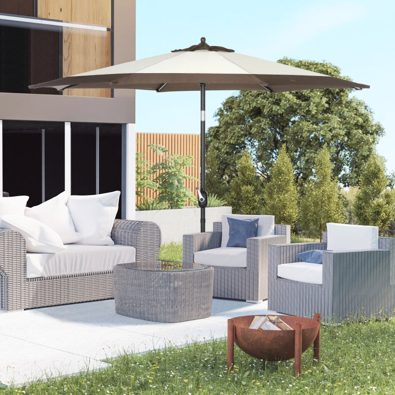 8-Rib Tilt Crank Garden Parasol Umbrella - Outdoor Sunshade (Coffee)
