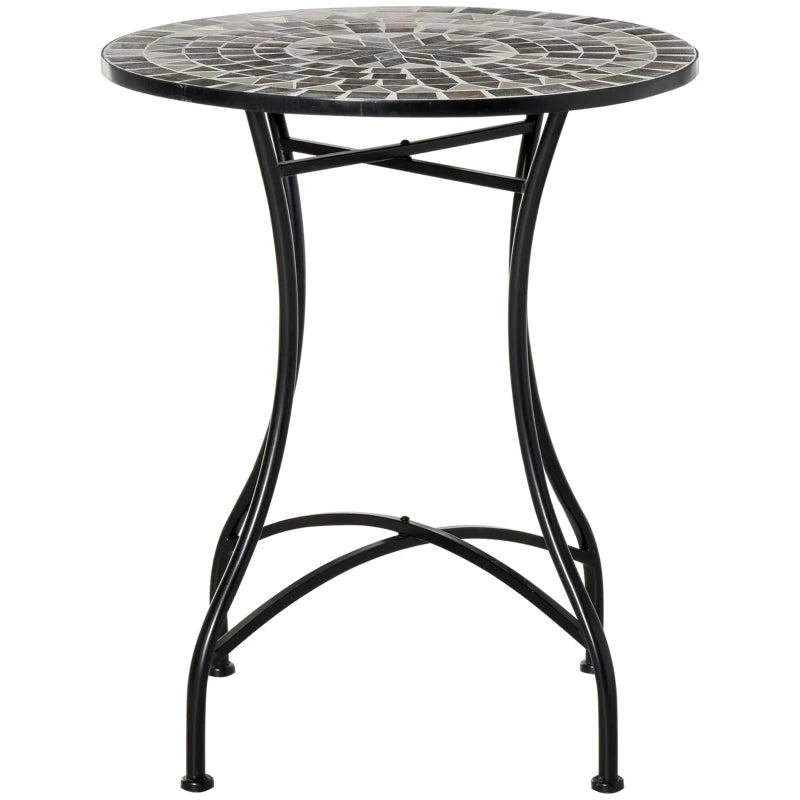 Round Mosaic Garden Table - Grey/Black