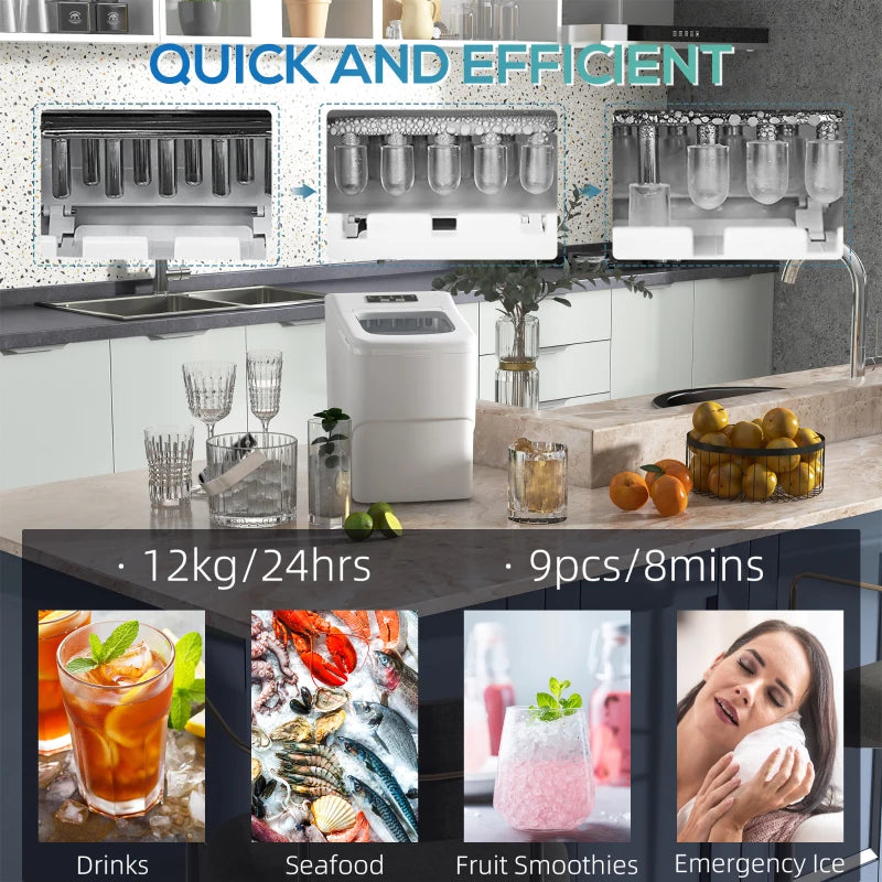 12kg Countertop Ice Cube Maker Machine with Scoop - Compact White Ice Maker for Home & Office Use