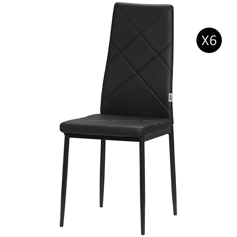 Set of 6 Stylish Black Faux Leather Dining Chairs - Modern Design for Home & Kitchen, Easy to Clean