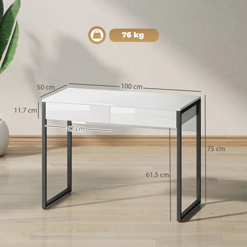 High Gloss White Work Table with Drawers - Modern Design, Durable Surface, Perfect for Home Office or Studio