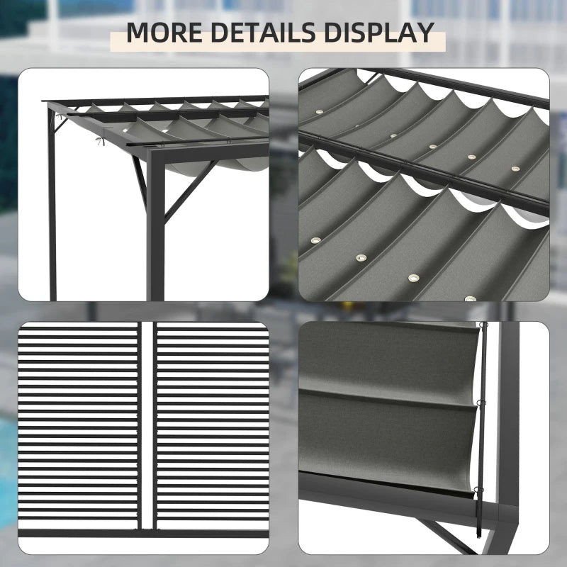 3 x 2.8m Grey Metal Pergola With Fabric Retractable Roof