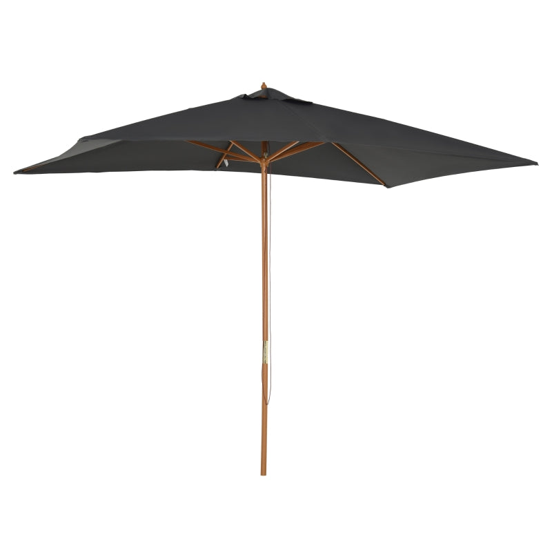Dark Grey 2x3m Wooden Garden Parasol Umbrella