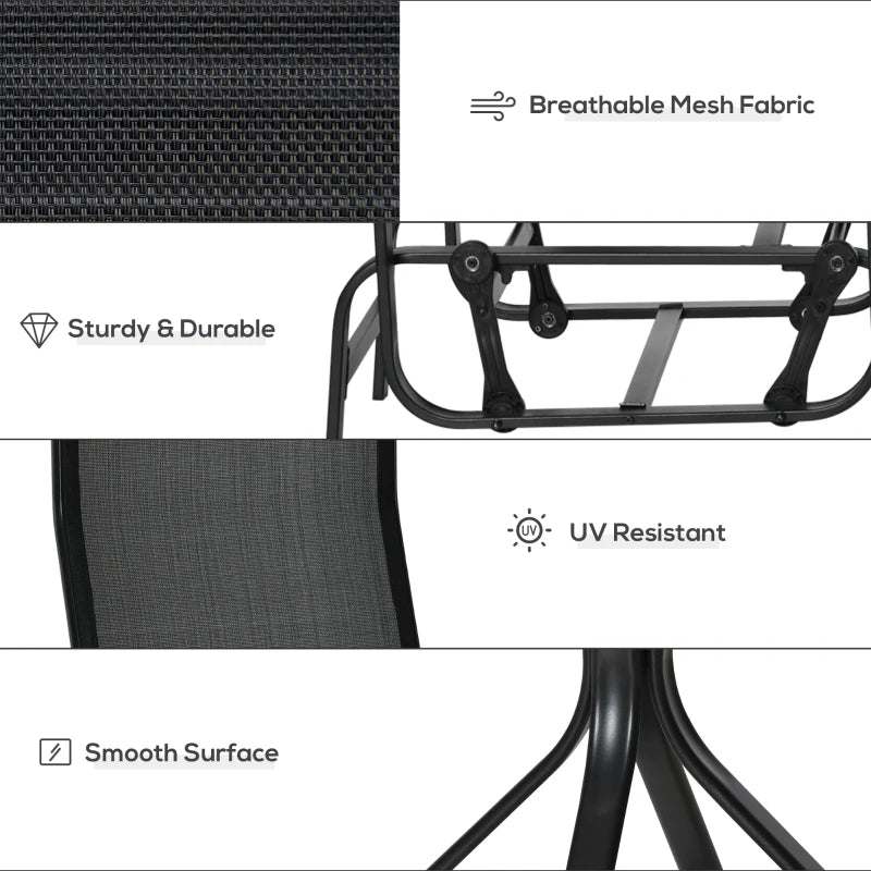 Black 3-Piece Metal Frame Gliding Chair Set with Glass Top Coffee Table