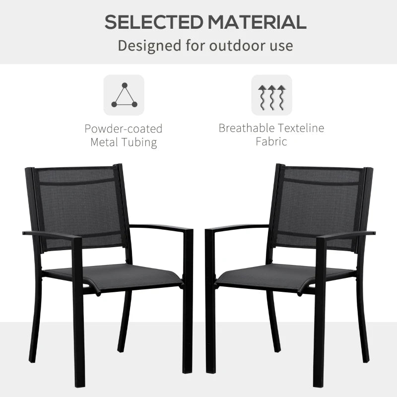 Black Steel Frame Outdoor Dining Chairs Set