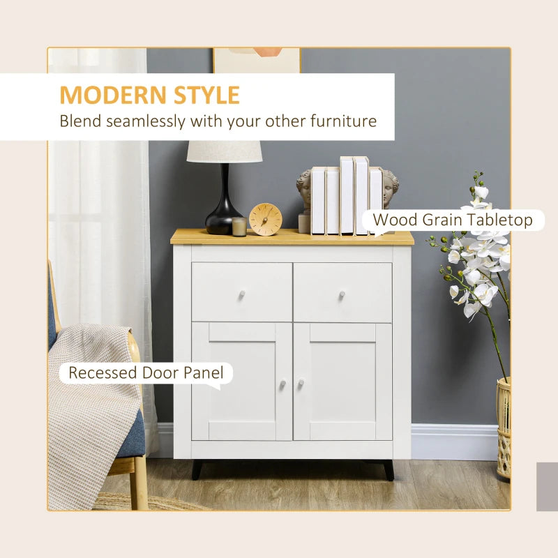 Modern White Sideboard Storage Cabinet with Double Doors & Drawers - Stylish Kitchen Cupboard for Dining Room, Living Room & Entryway