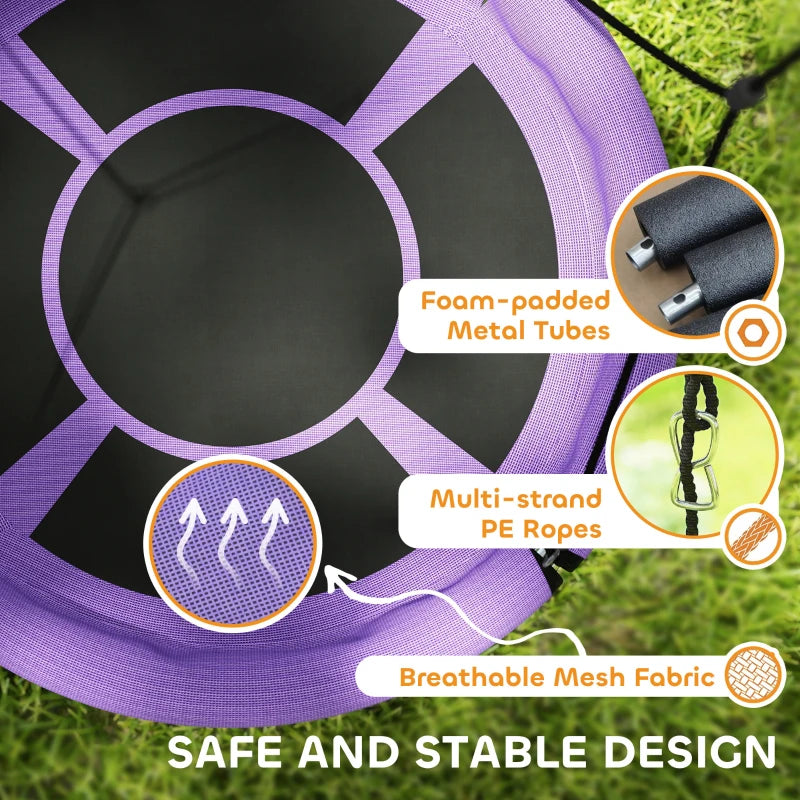 Kids 100cm Diameter Nest Swing Seat with Adjustable Ropes for Outdoor Fun Purple