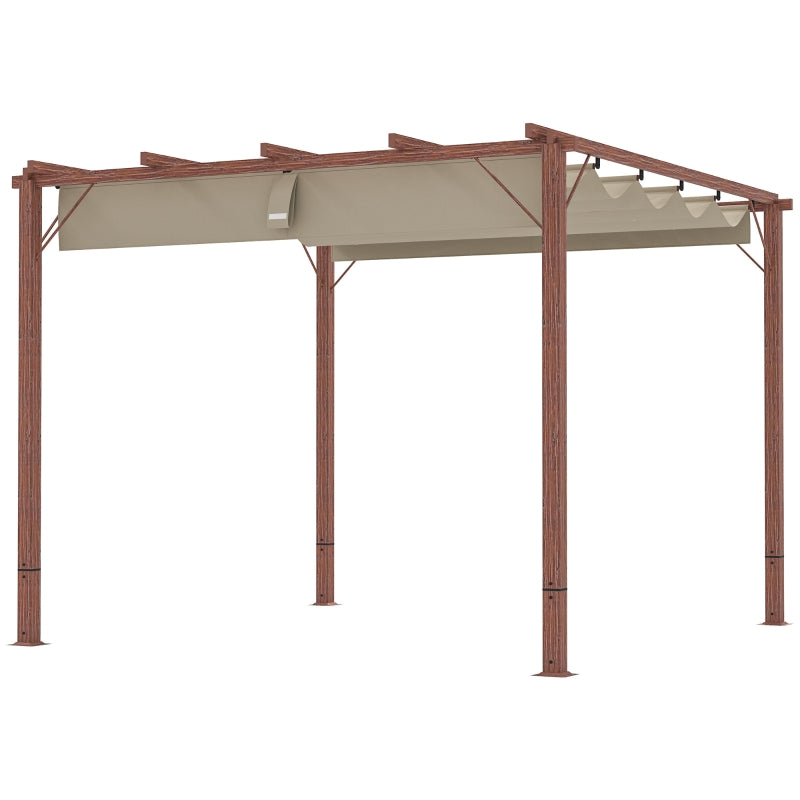 3 x 3 m Retractable Roof Pergola - Natural Wood Finish, Outdoor Shade Canopy