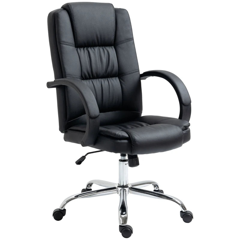 Vinsetto Ergonomic PU Leather Office Chair with 13cm Padded Seat Adjustable Height and Rolling Wheels Black