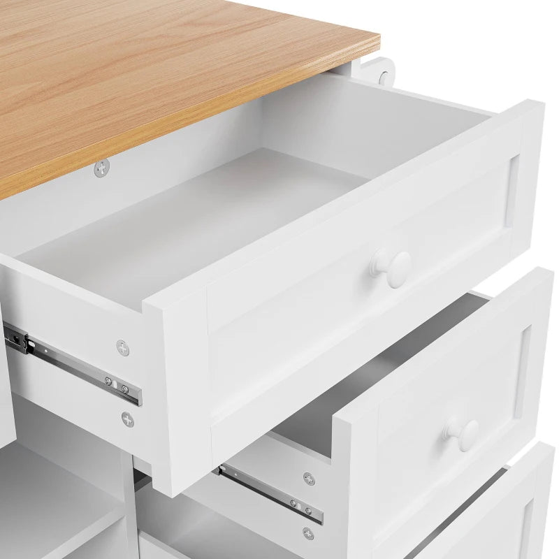 Versatile Dining Trolley with Drawer - Mobile & Fixed Food Cart for Kitchen Storage, 134L x 46W x 92H cm, White