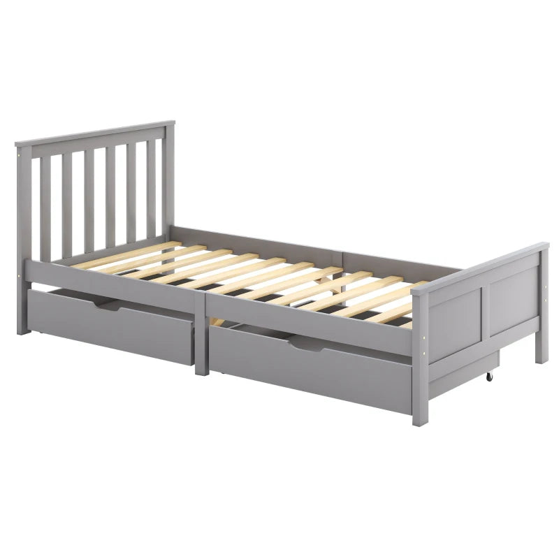 Wooden Pine Divan Storage Bed with Drawers - Solid Slatted Base, 3ft Single, Gray, 196x100x82 cm - Space-Saving Design