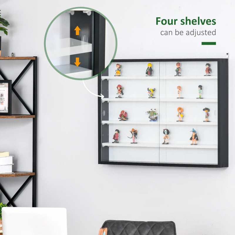 5-Tier Adjustable Wall Display Shelf Unit with Glass Doors - Stylish Home Office Storage Cabinet 60x80cm Black/White