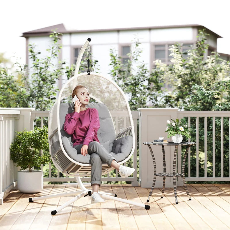 Light Grey Hanging Egg Chair with Stand, Cushions & Adjustable Height for Indoor Outdoor Use