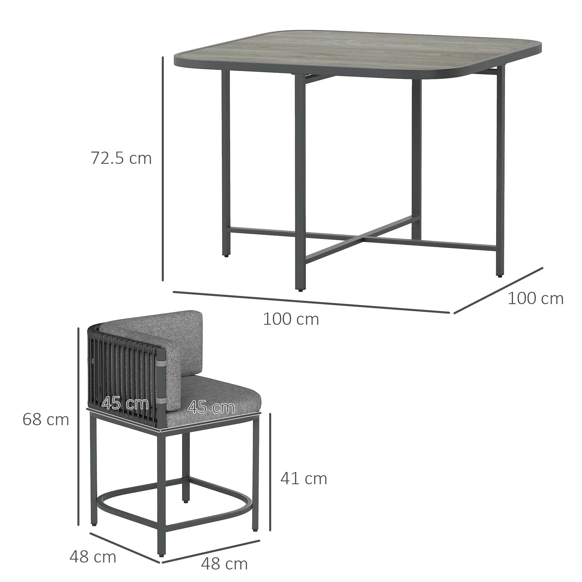 4-Seater Rattan Cubed Garden Furniture Set with Cushions - Charcoal Grey