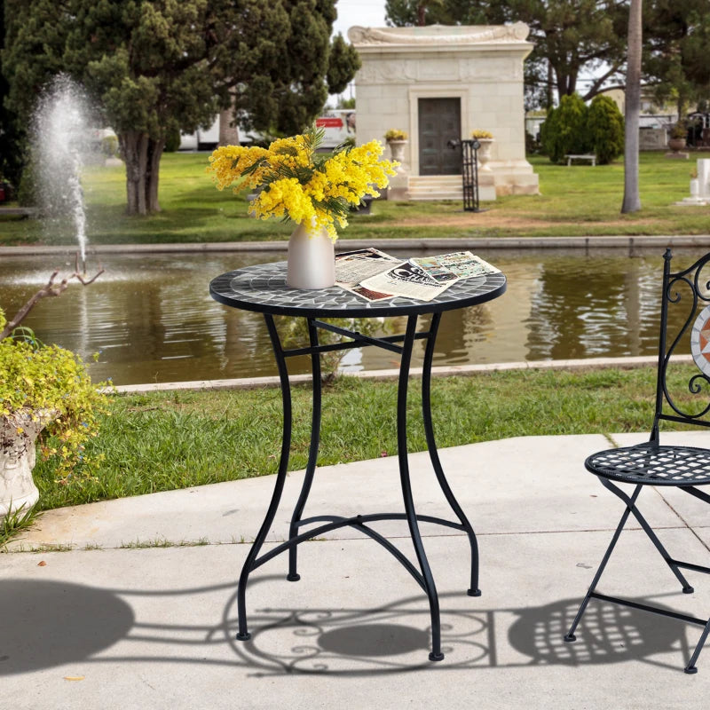 Round Mosaic Garden Table - Grey/Black
