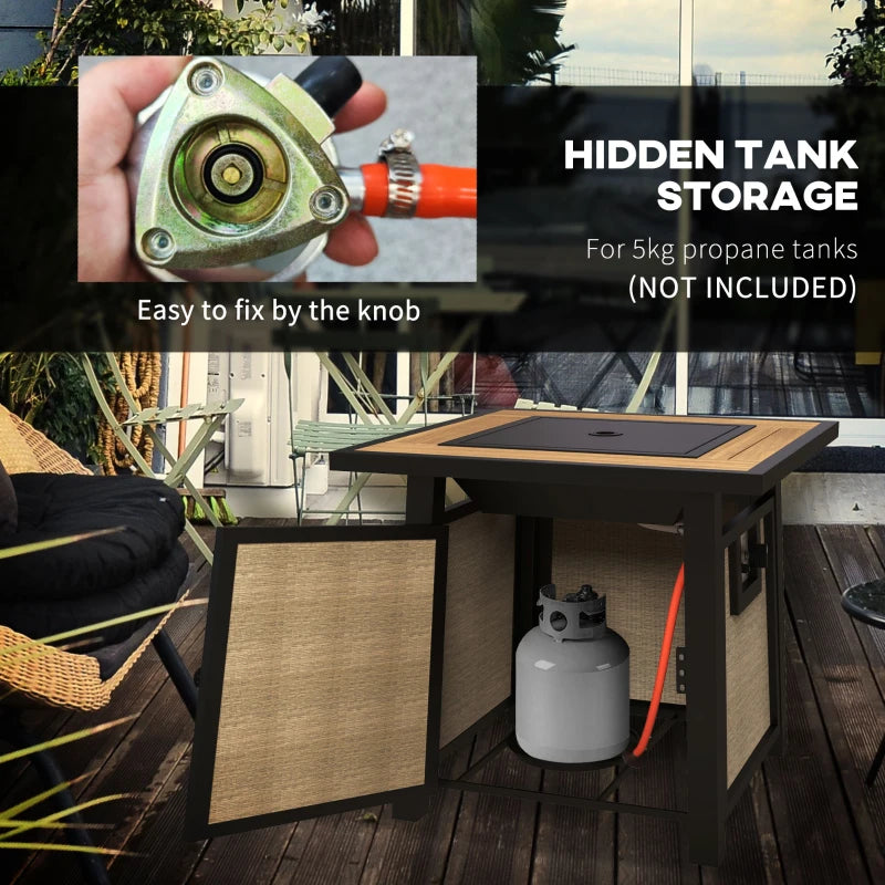 50,000 BTU Brown Gas Fire Pit Table with Cover & Glass Beads - Outdoor Heating for Patios & Backyards