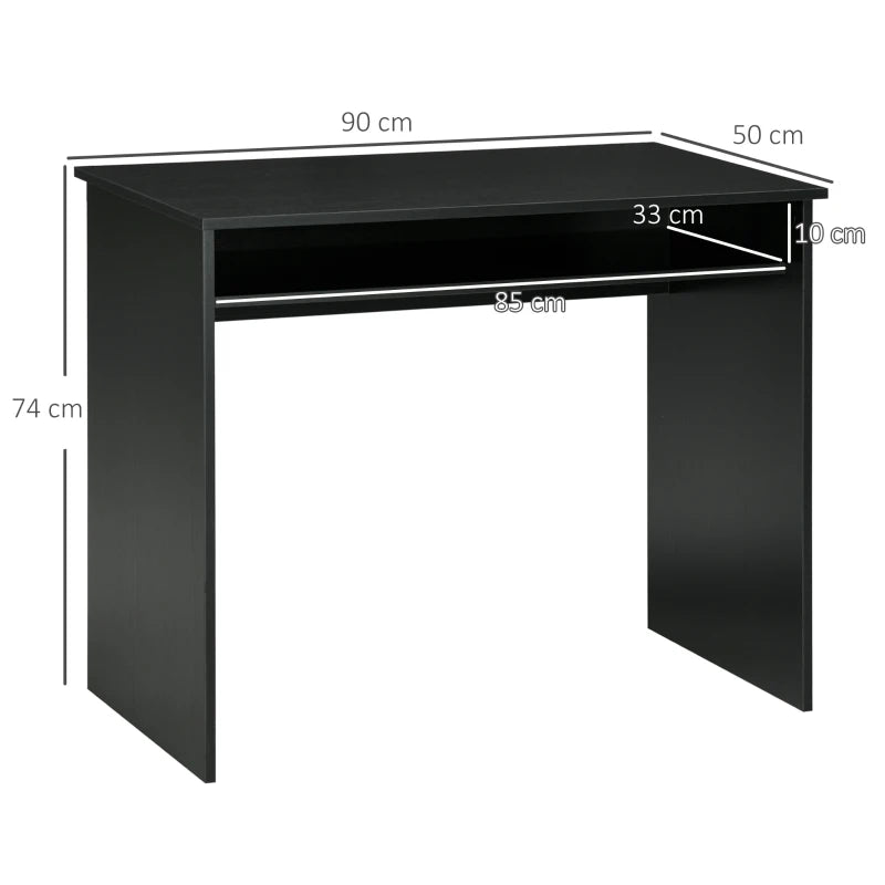 Modern Black Wood Grain Computer Desk - Small Home Office Writing Table with Storage Shelf, 90 x 50cm