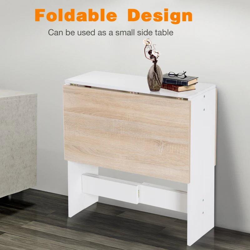 Space-Saving Wooden Folding Dining Table & Writing Desk - Oak & White PC Workstation for Home Office
