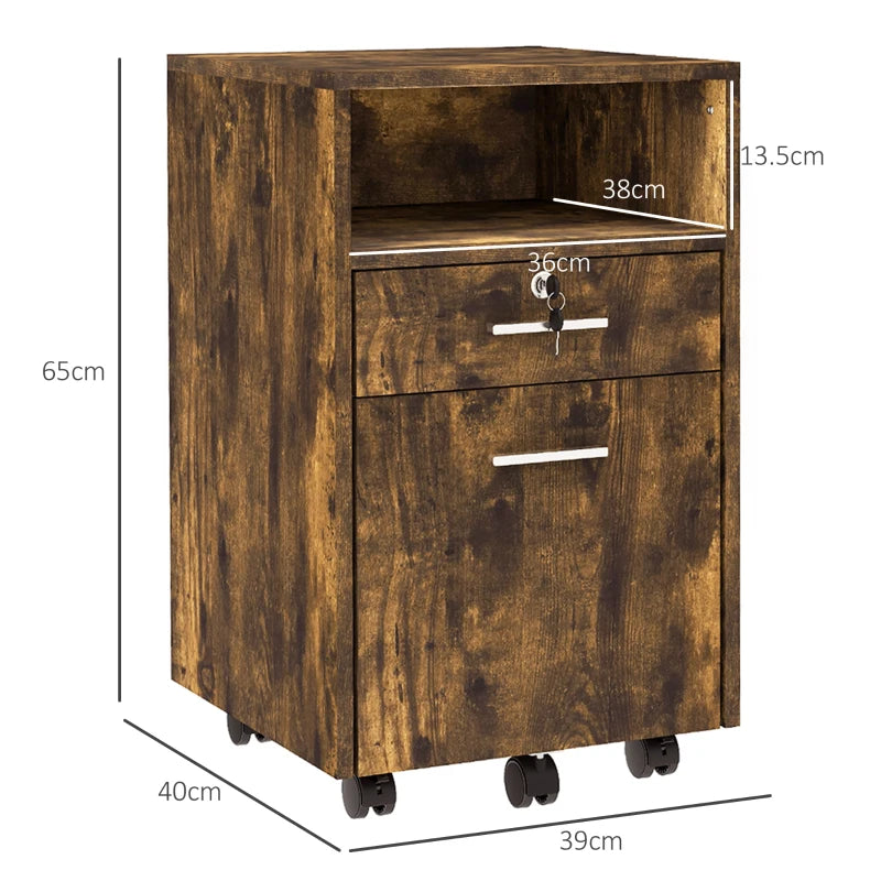 Vinsetto Lockable Two-Drawer Filing Cabinet on Wheels - Stylish Wood-Effect Storage Solution for Home Office Organization