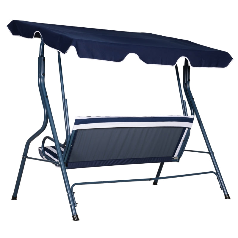 Blue Striped 3-Seater Outdoor Swing Chair with Adjustable Canopy