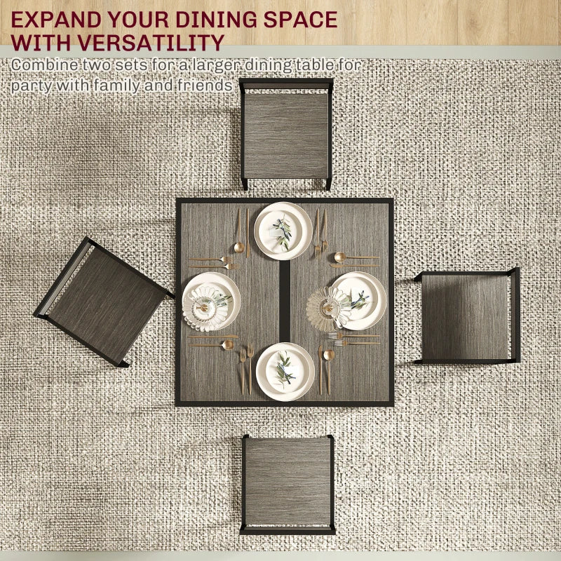 Compact Dining Table and Chairs Set for Small Spaces - Rectangular Steel Frame with Grey Wood-Effect Finish - 2-Piece Dining Room Set