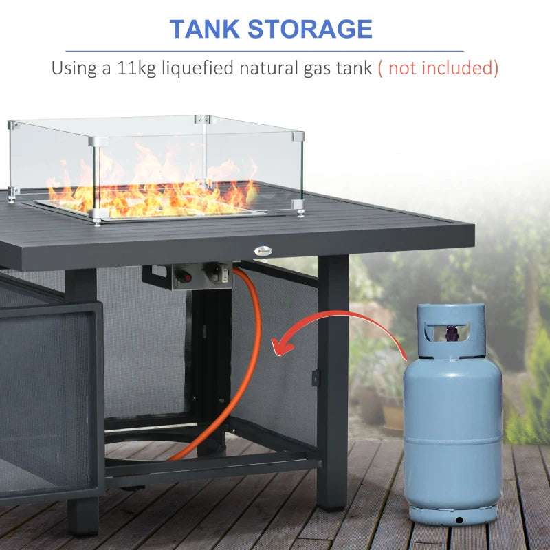 Grey Aluminium Corner Sofa Set With Fire Pit Table