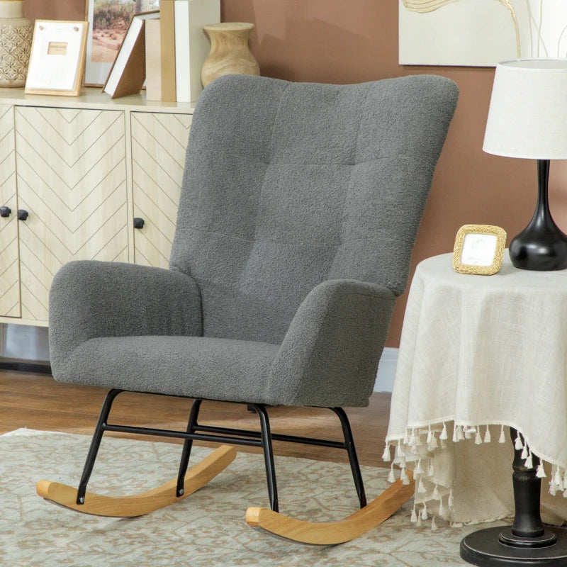 Grey Teddy Fleece Rocking Chair for Ultimate Comfort and Style in Your Living Room