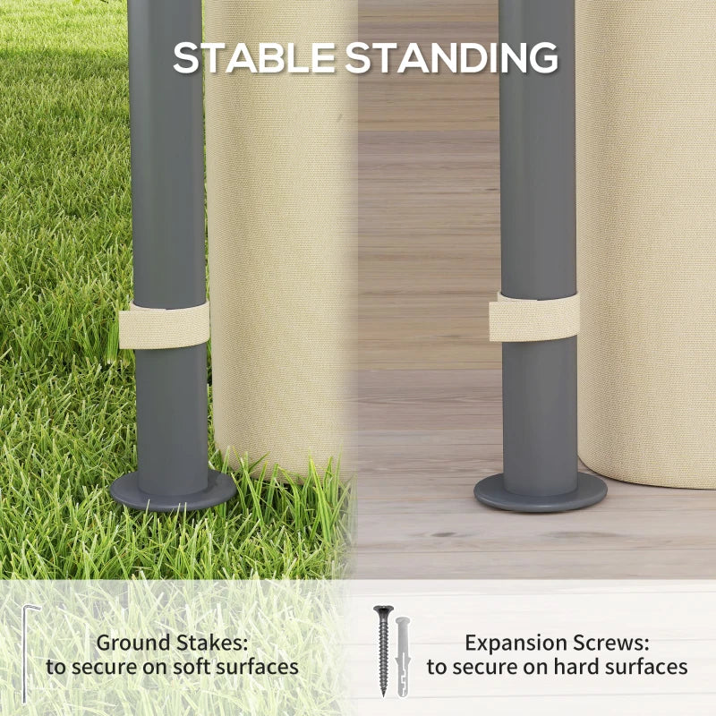 3m x 3m Beige Garden Gazebo with Double Roof, Metal Frame, Curtains & Solar-Powered LED Lights - Outdoor Canopy Shelter for Patio & Decking