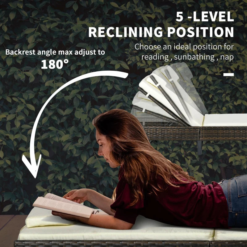 3-Piece Reclining Lounger Set with Glass-Top Table in Cream