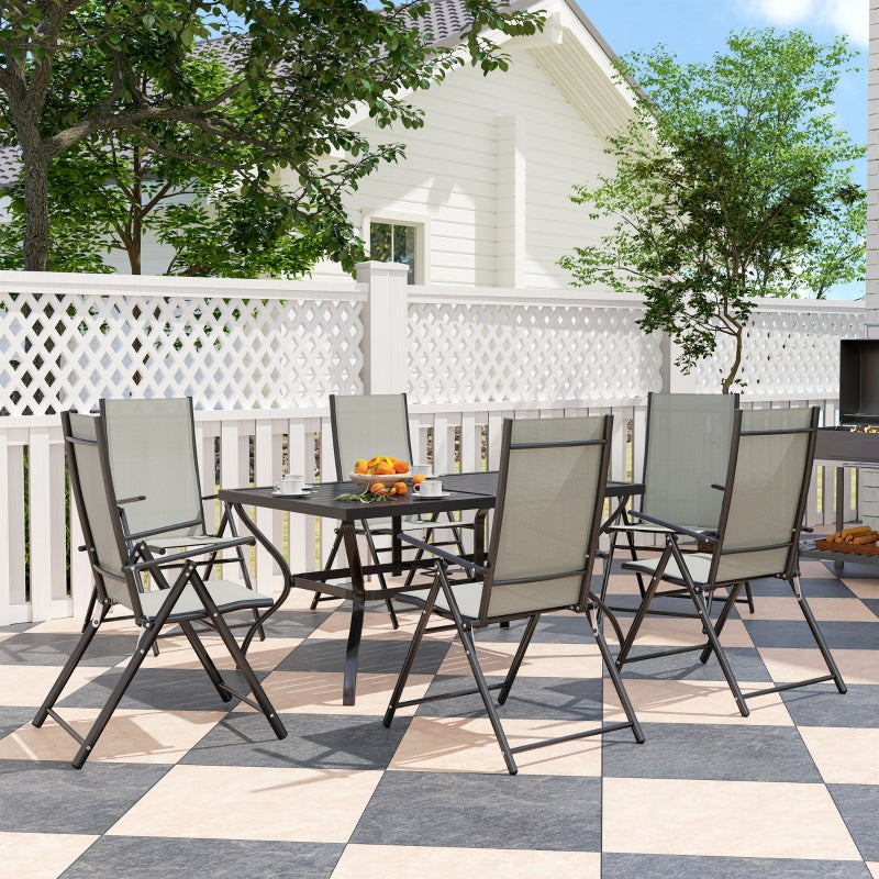 7-Piece Steel Outdoor Dining Set with Parasol Hole - Khaki