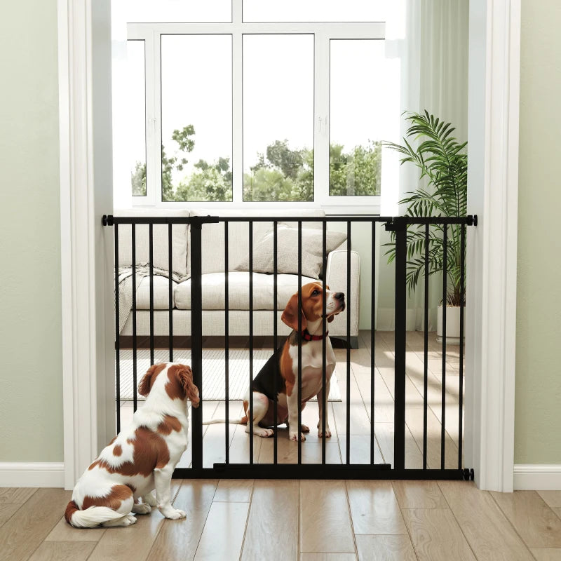 Adjustable Dog Gate - Pet Safety Barrier for Stairs, Pressure Fit 76-107 cm, Black - Secure Your Home