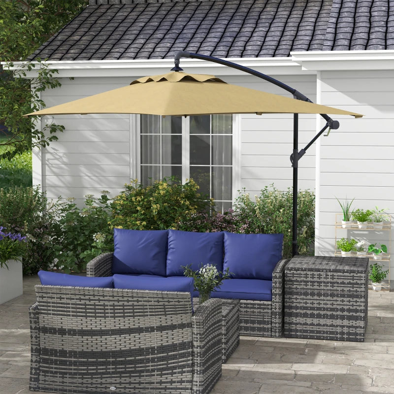 Brown 3m Square Cantilever Parasol with Cross Base