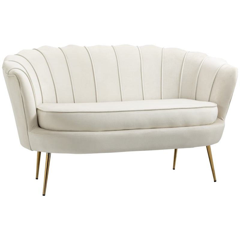 Modern Velvet Loveseat Sofa with Petal Backrest and Gold Legs for Living Room and Bedroom, Cream Colour