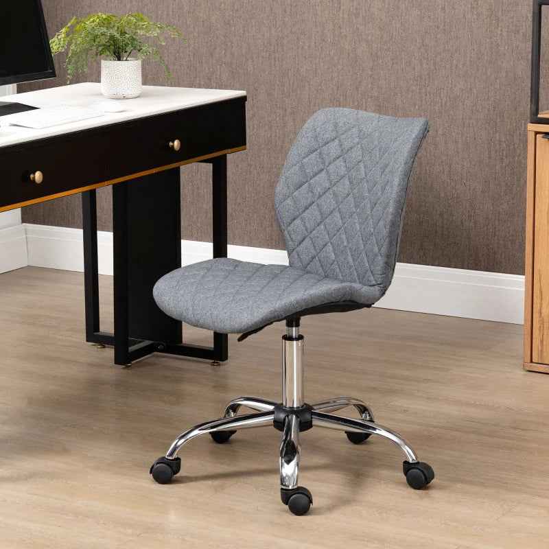 Vinsetto Armless Adjustable Office Chair - Swivel Computer Chair with Rolling Wheels & Linen Fabric Back Support - Grey
