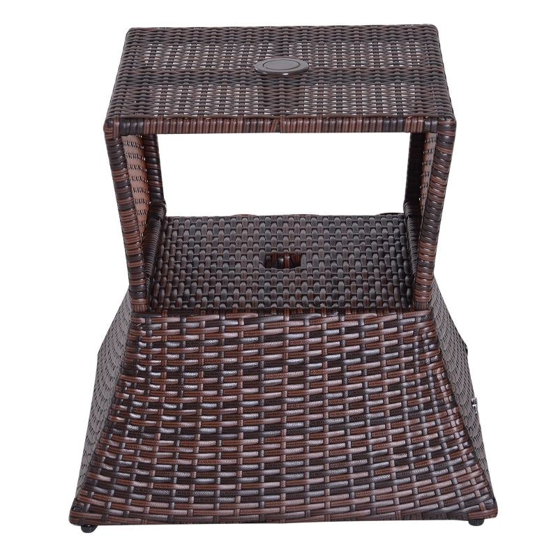 Brown Rattan Wicker Patio Coffee Table with Umbrella Hole
