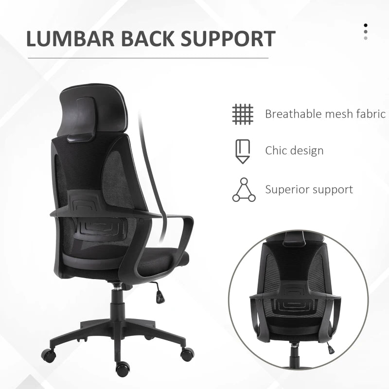 High Back Office Chair with Headrest Adjustable Height Ergonomic Mesh Design for Home and Office Black