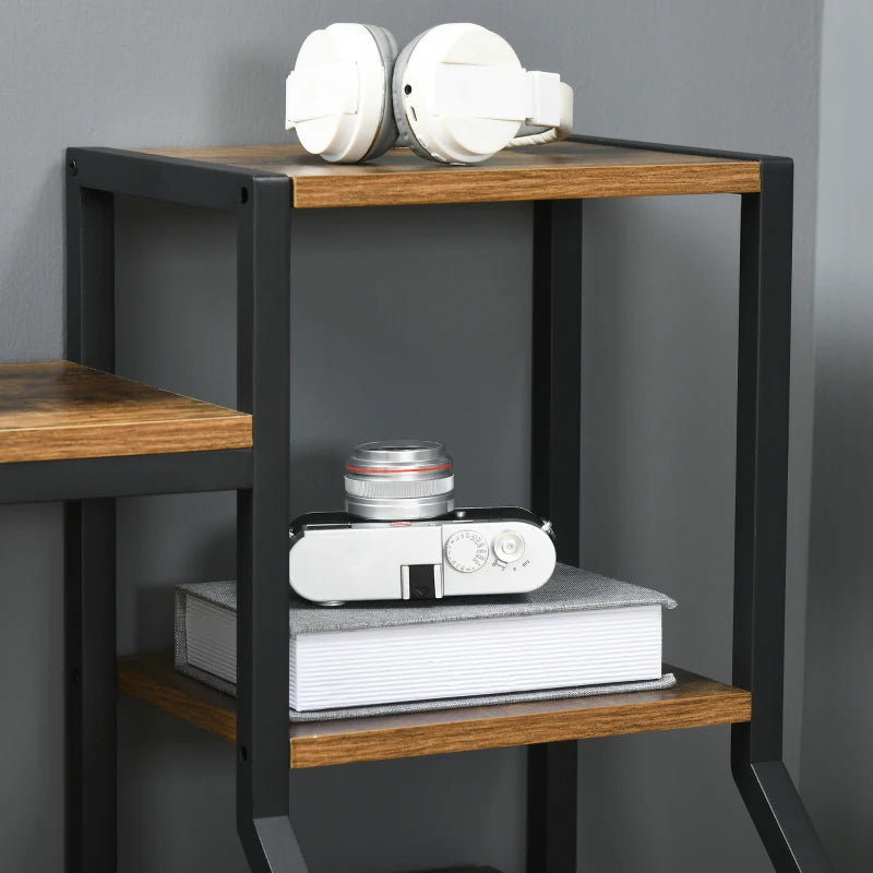 Industrial Computer Desk with Bookshelf - 6-Tier Storage Shelves for Home Office, Bedroom & Study - Rustic Brown, 150x55x138cm