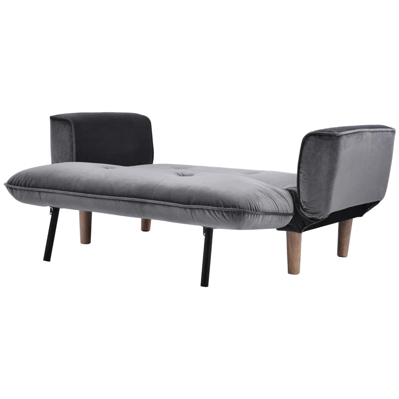 Grey 2-Seater Recliner Sofa with Wooden Legs, Multi-Position Sleeping Chair, Compact Design 125x61x70 cm