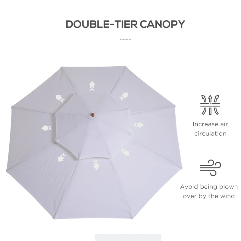Cream White Double Tier Patio Umbrella - 2.7m Garden Sunshade