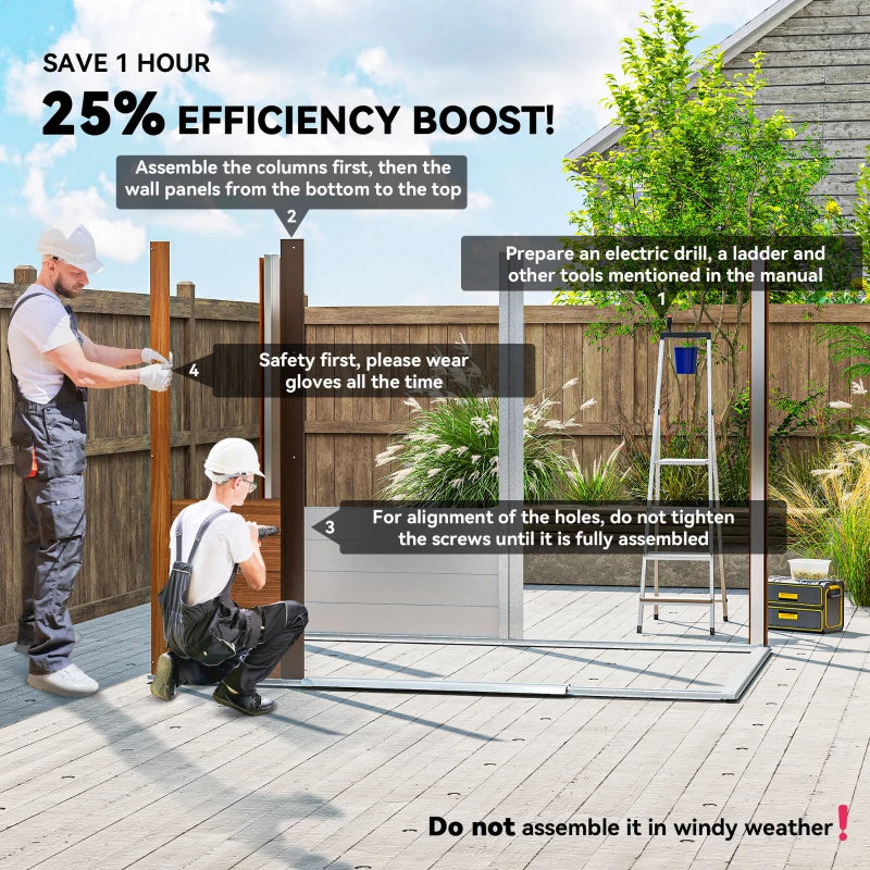 6ft x 8ft Garden Storage Shed with Sliding Door - Durable Brown Wood Effect Outdoor Storage