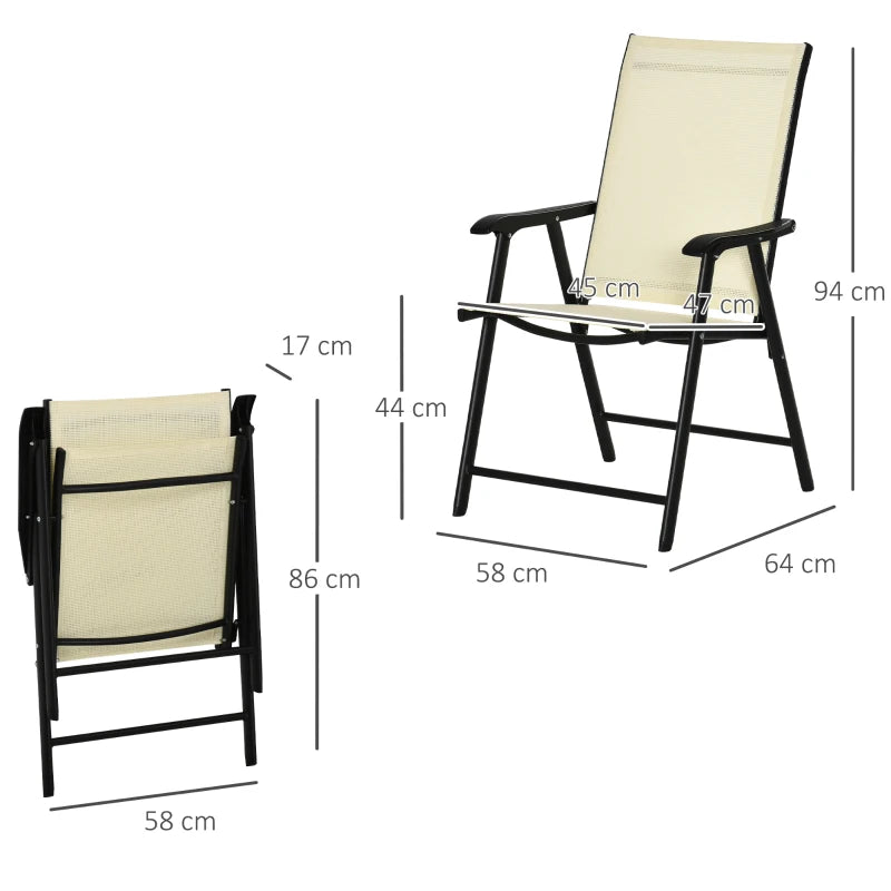Beige Folding Metal Frame Outdoor Dining Chairs Set of 4