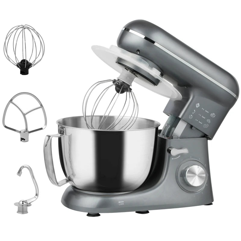 Premium 1300W Silver Kitchen Stand Mixer with Accessories - Powerful, Versatile, Ideal for Baking and Cooking Enthusiasts