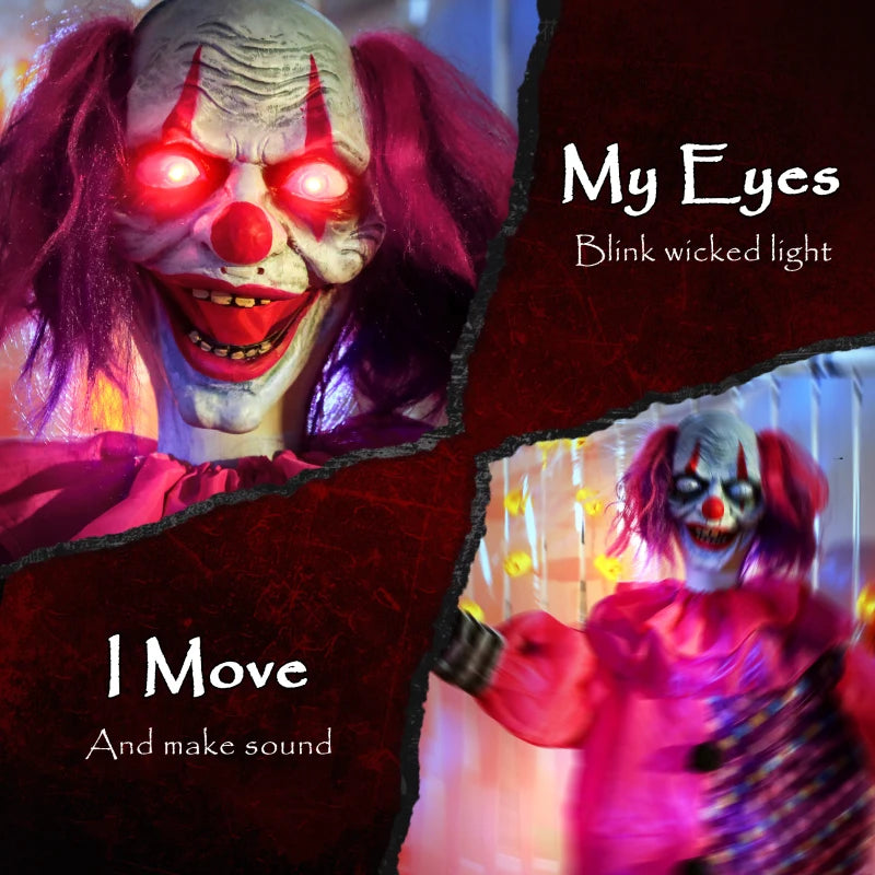 Scary Animated Clown Decoration - Spooky Pink & Purple Halloween Prop for Haunted House & Party