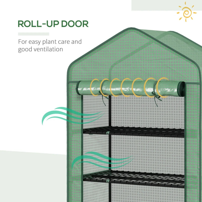 Portable Green 5-Tier Mini Greenhouse with Roll-Up Door, 193H x 90W x 49Dcm