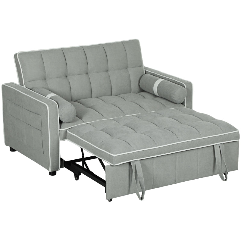 Light Grey Two-Seater Linen-Look Sofa Bed for Stylish Living Spaces