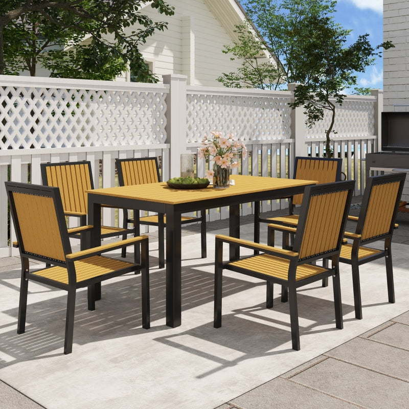 6 Seater Rectangular Garden Dining Set with Stackable Chairs - Aluminium Frame, Wood Plastic Top