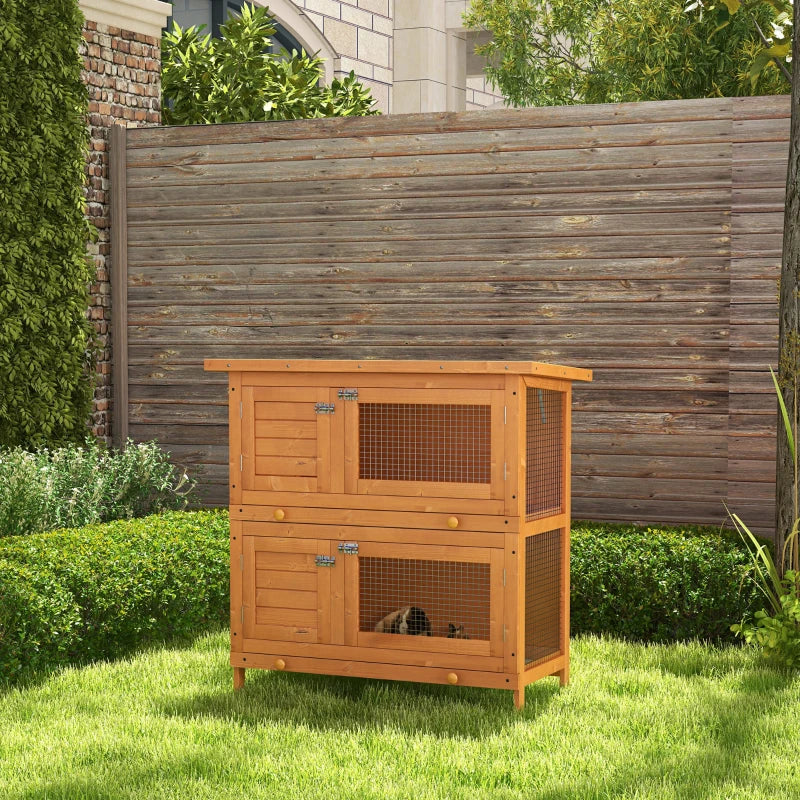 Double Tier Wooden Rabbit Hutch - Large 2-Tier Home for Rabbits & Guinea Pigs - Pet Lovers Choice, Natural Design