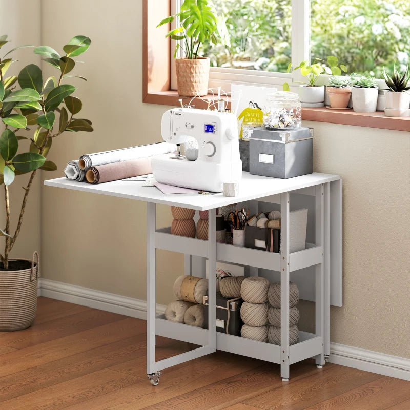 Stylish Four-Person Drop Leaf Table in White - Space-Saving Design for Dining Room or Kitchen