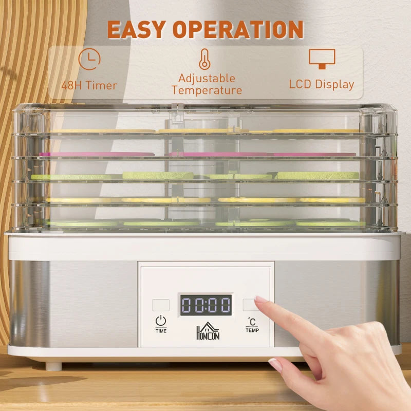 5-Tier Stainless Steel Food Dehydrator - 245W Adjustable Temperature & Timer, LCD Display for Fruits, Vegetables, Jerky & Pet Treats