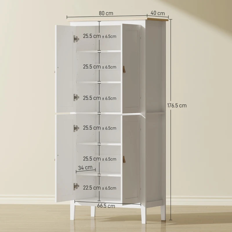 176.5 cm Tall White Pantry Cupboard with Motion Sensor LED Light for Kitchen Storage